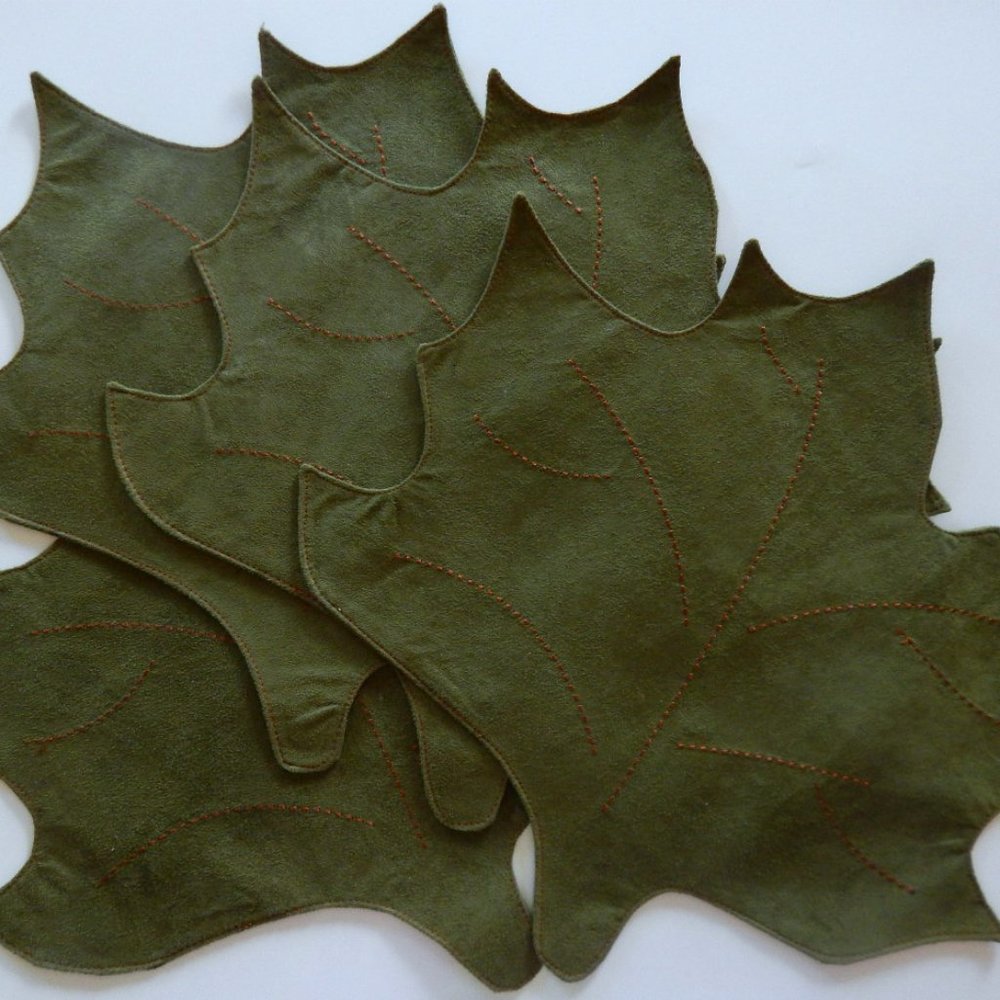 Faux Suede Fall Leaf Placements Set of 4 Embroidered 17” x 16”